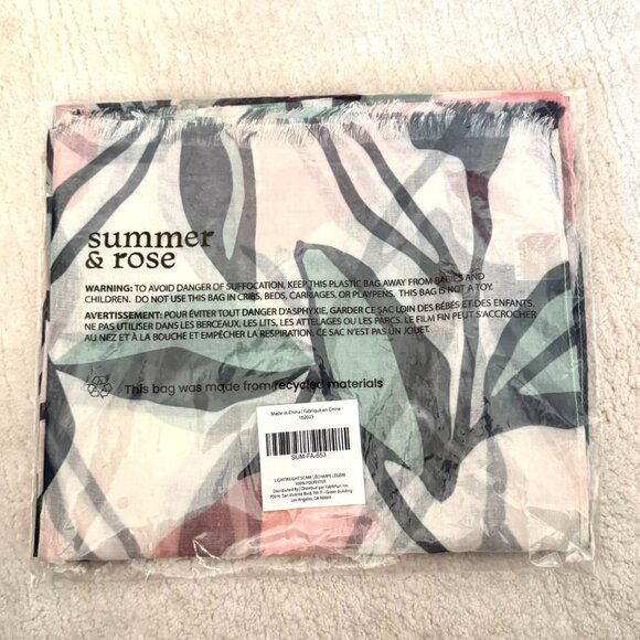 Summer and Rose Lotus Liquid Rose Scarf Lightweight Floral 70inX30in Pink Green - Picture 6 of 6